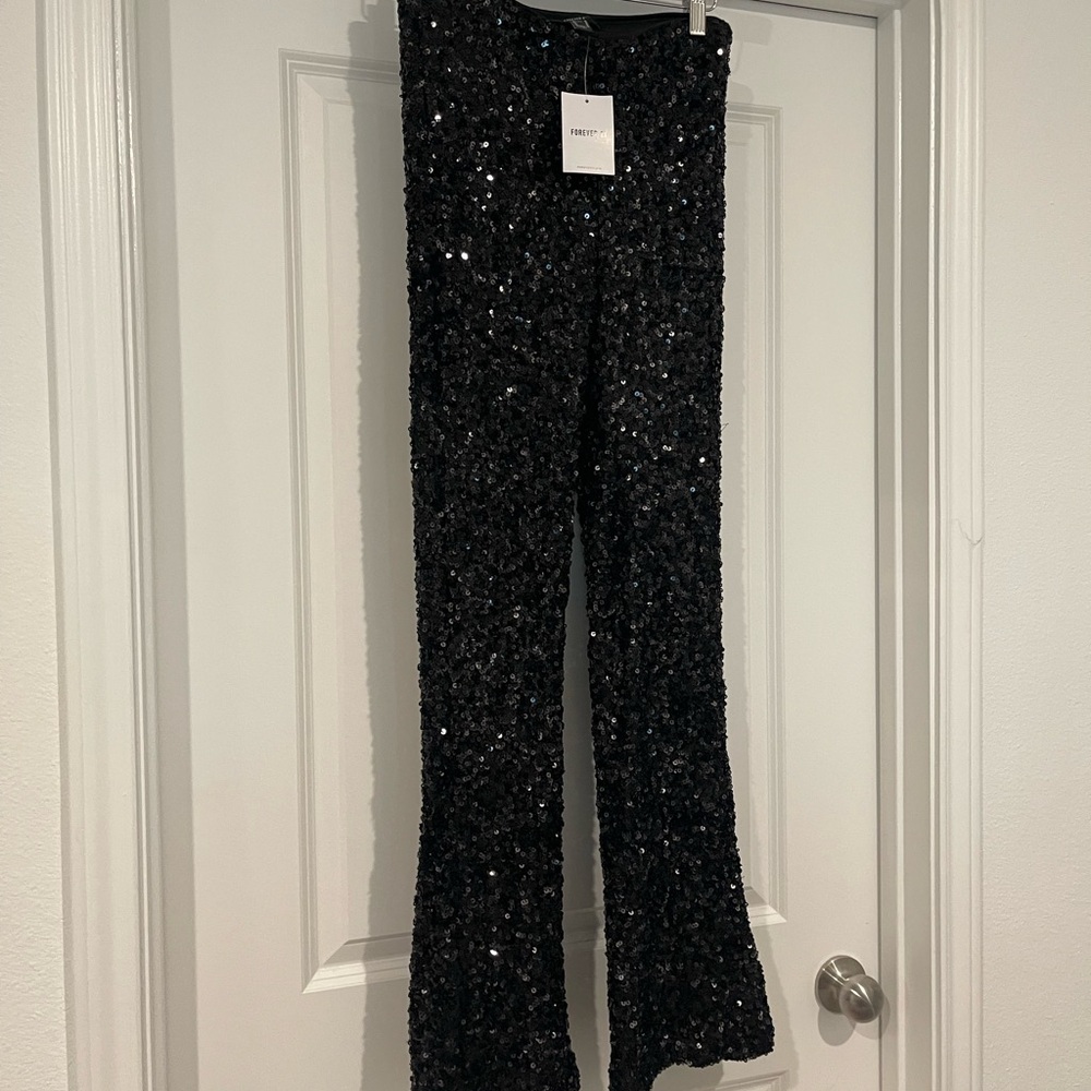 Black Sequin Flare Pants
